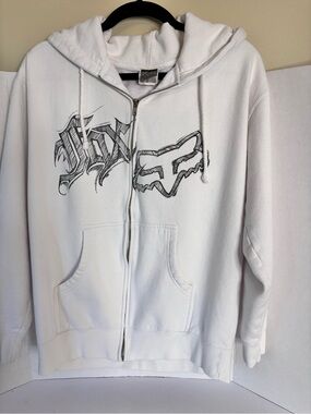 FOX White Full-Zip Hoodie with Black Logo Accent